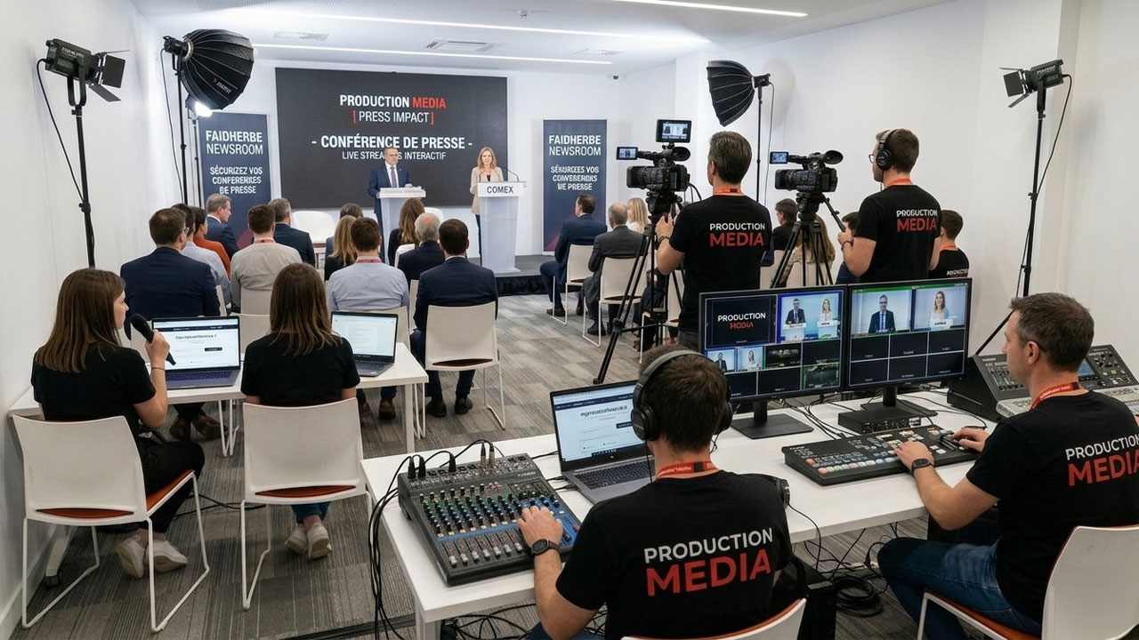 tudio de conférence de presse à Paris équipé pour la captation vidéo, les relations presse et les événements d'influence.